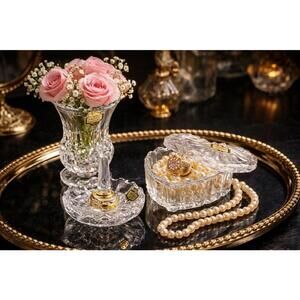 Crystal Zajecar Yugoslavia 1980s Romance 3 Piece Vanity Set, 24% Lead Crystal